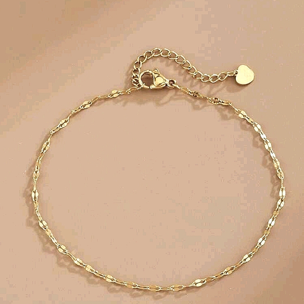 Gold Stainless Steel Heart Charm Anklet